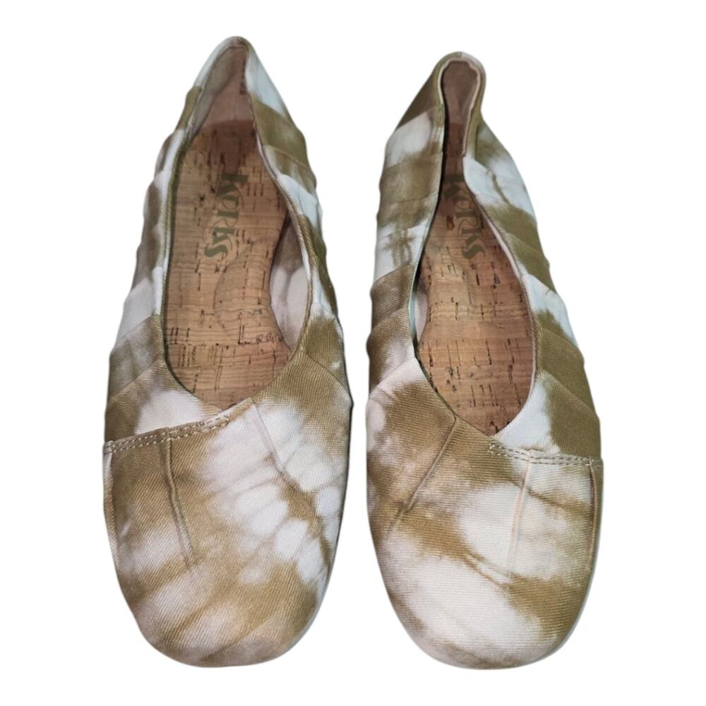 Korks Women's Sz 6 Palmer Khaki White Tie Dye Square Toe Ruched Ballet Flat 6